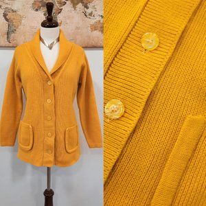 Vtg 60s mustard yellow knit cardigan - Montgomery Ward brand